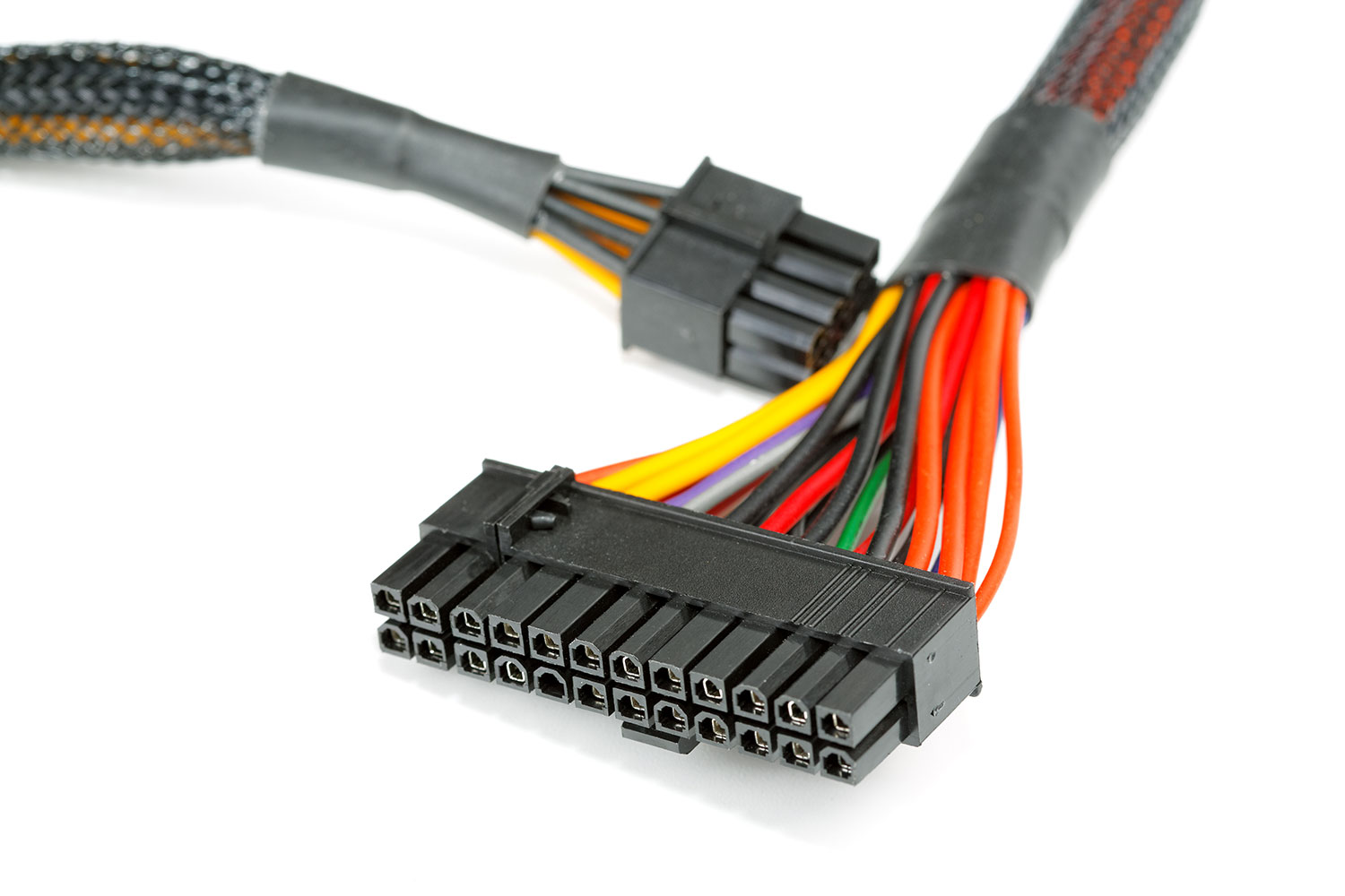 Connecting wires to a computer on a white background, part of a wiring harness traceability program