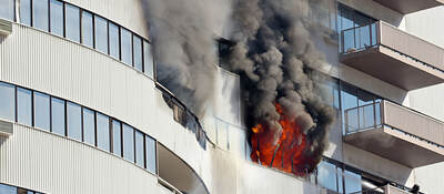 Photo of an exterior building fire