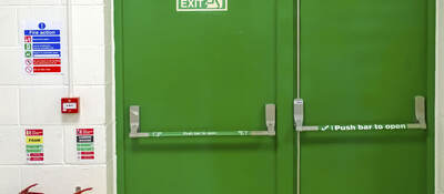Green emergency fire doors