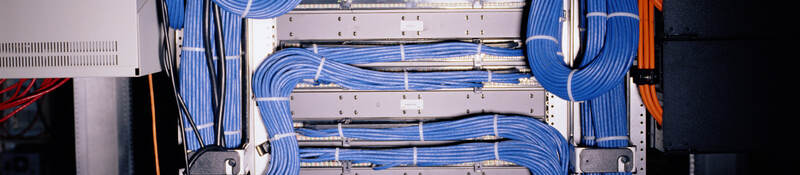 A close-up image of blue telecommunications cable.  