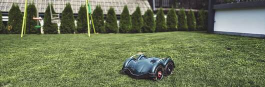 Aerial view of robotic lawn mower.