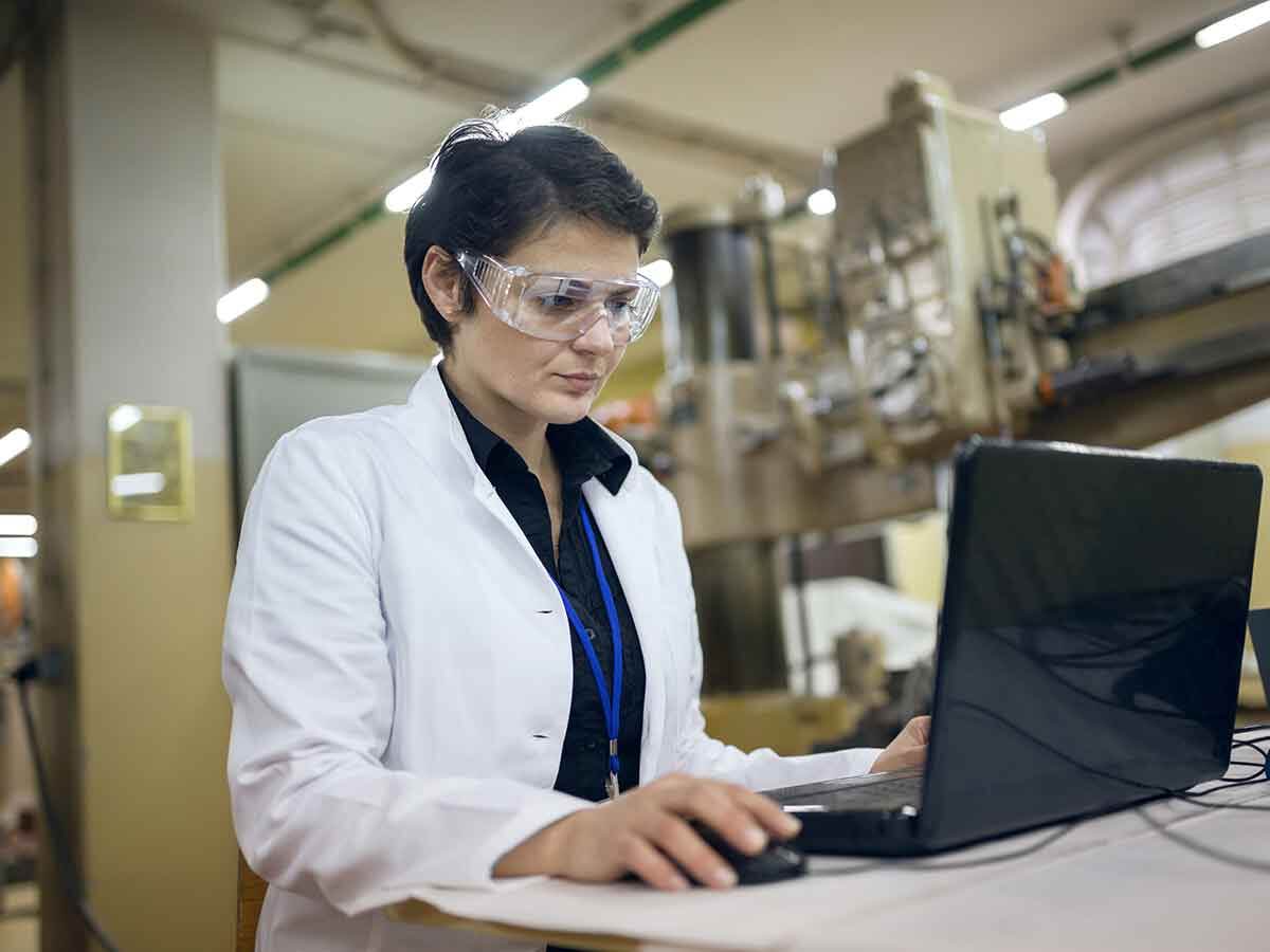 Lab worker using computer