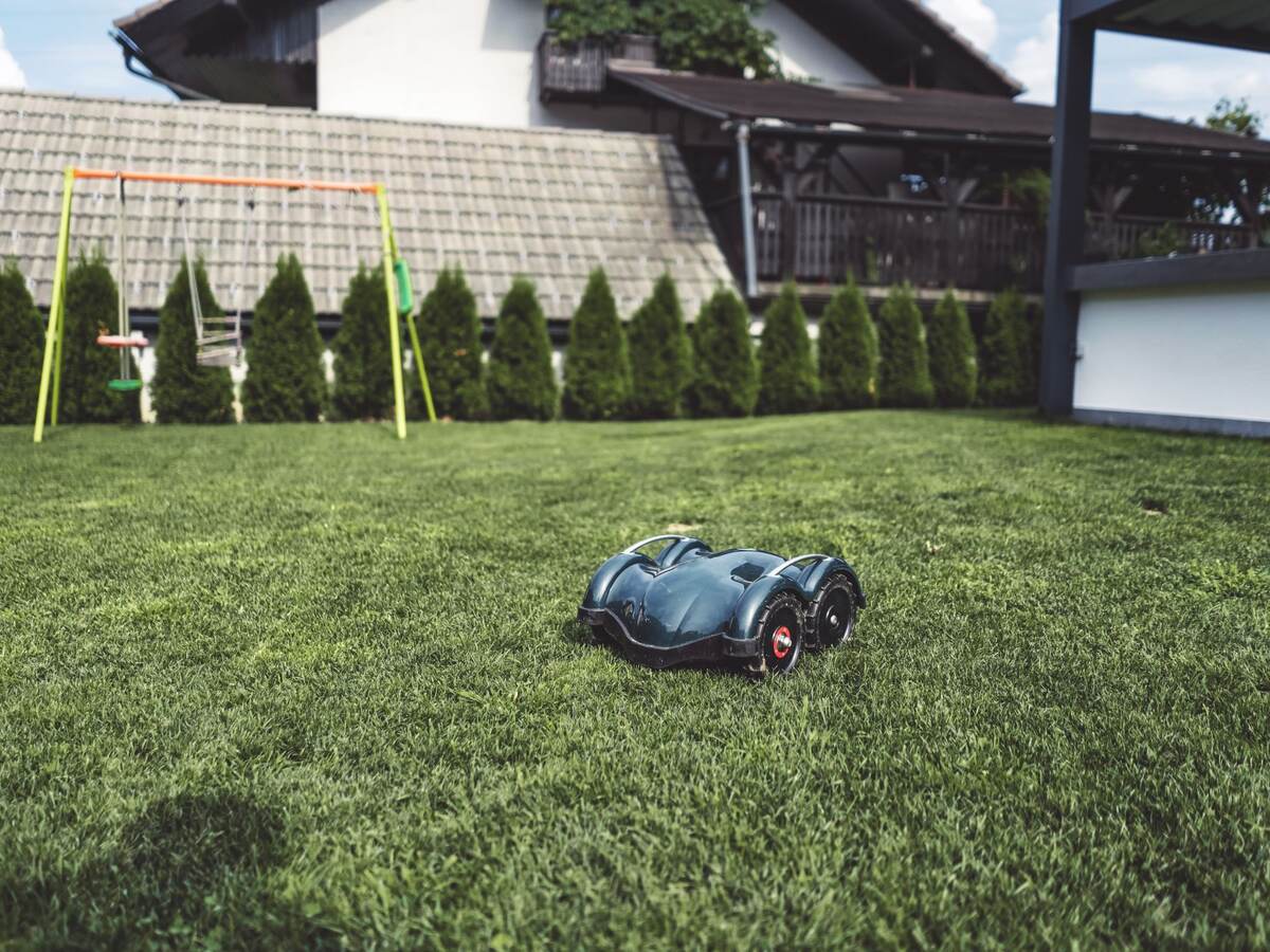 Aerial view of robotic lawn mower.