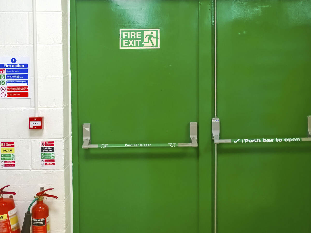 Green emergency fire doors