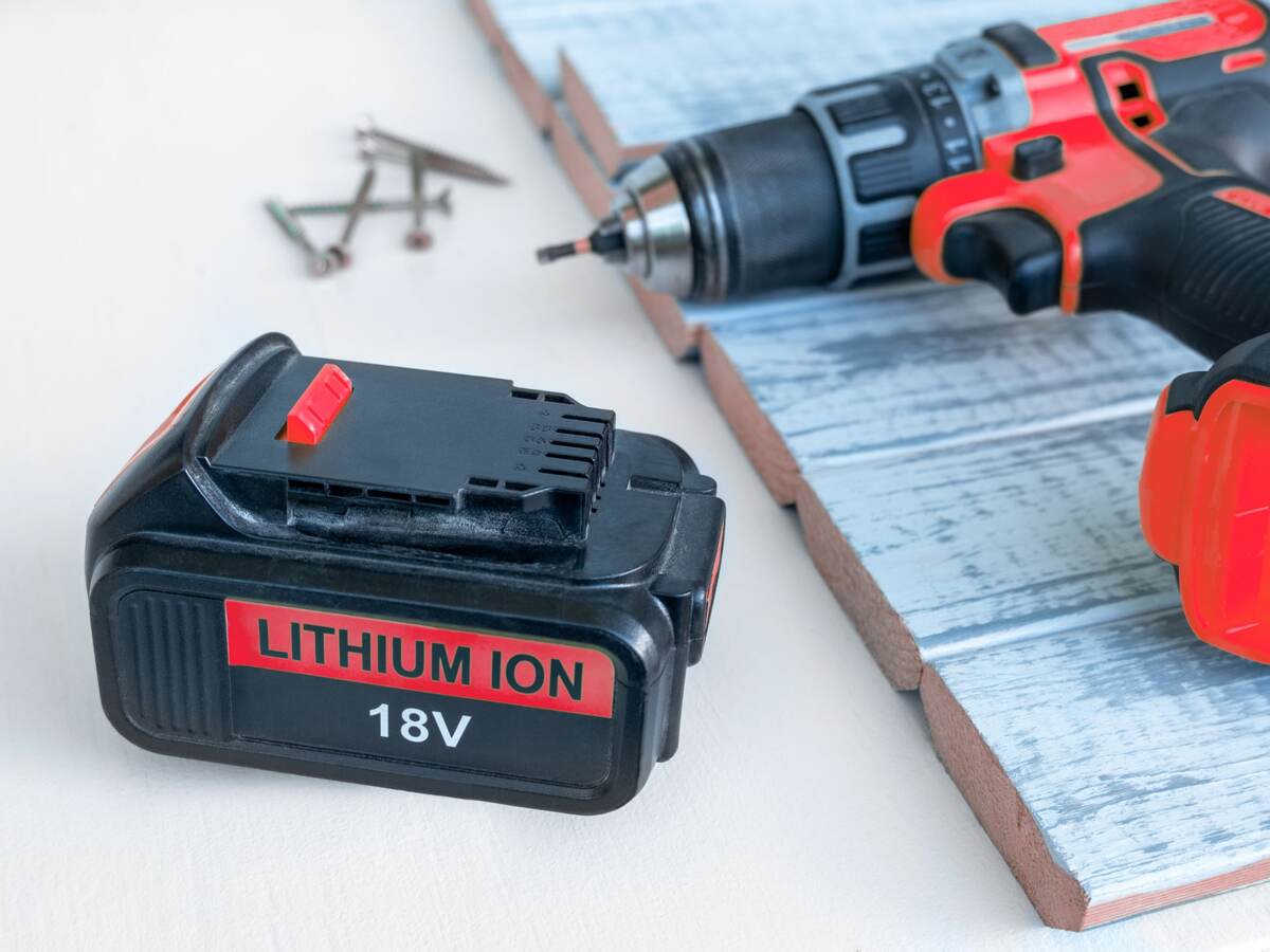 Close up recharge Li-ion battery for electric cordless tool.