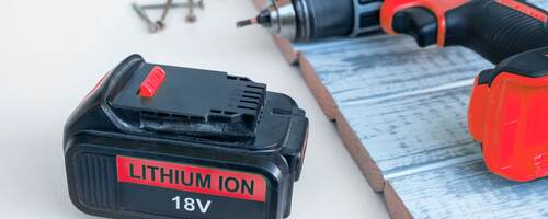 Close up recharge Li-ion battery for electric cordless tool.